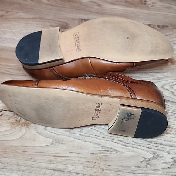 Stacy Adams Mens Dickinson Cap Toe Oxford Shoes Cognac Brown Roynd Toe Size 9W - Picture 7 of 11